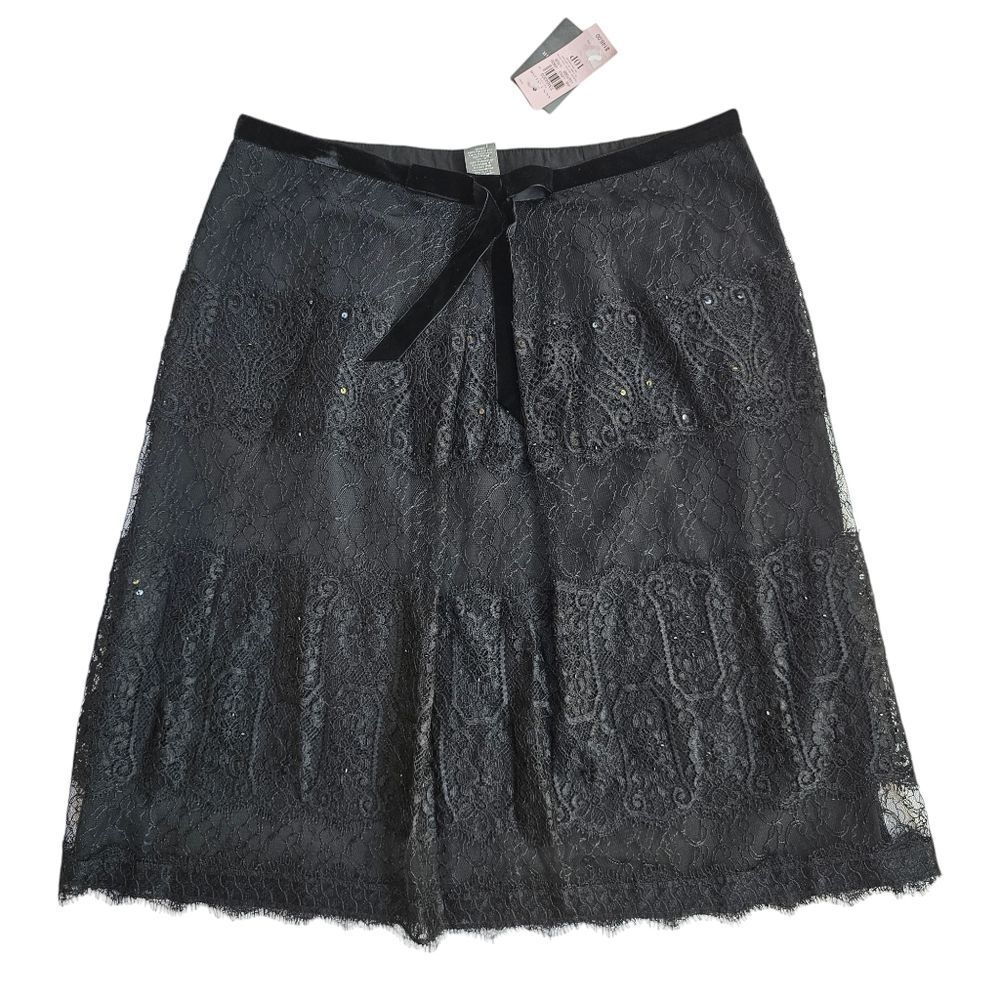 Ann Taylor -1916 NWT Black Eyelash Lace Velvet Sequin Lined A-Line Skirt 10P